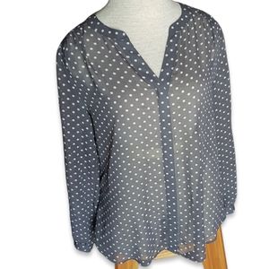Ann Taylor LOFT Shirt Womens Small Gray White Sheer Polka Dot Blouse Lightweight